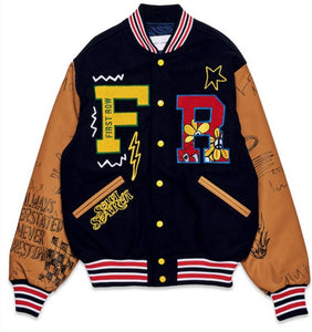 Hiz & Herz Navy/Tan Varsity Jacket (Unisex)